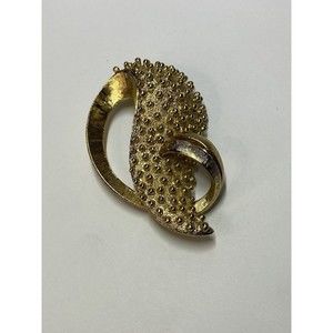 Vintage Signed Monet Gold Tone Dimensional Beaded Textured Brooch Pin 2"